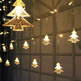 Instalatie pentru Craciun, perdea luminoasa, cu braduti, 3.5 metri, lumini LED, pentru interior, alb cald, buz