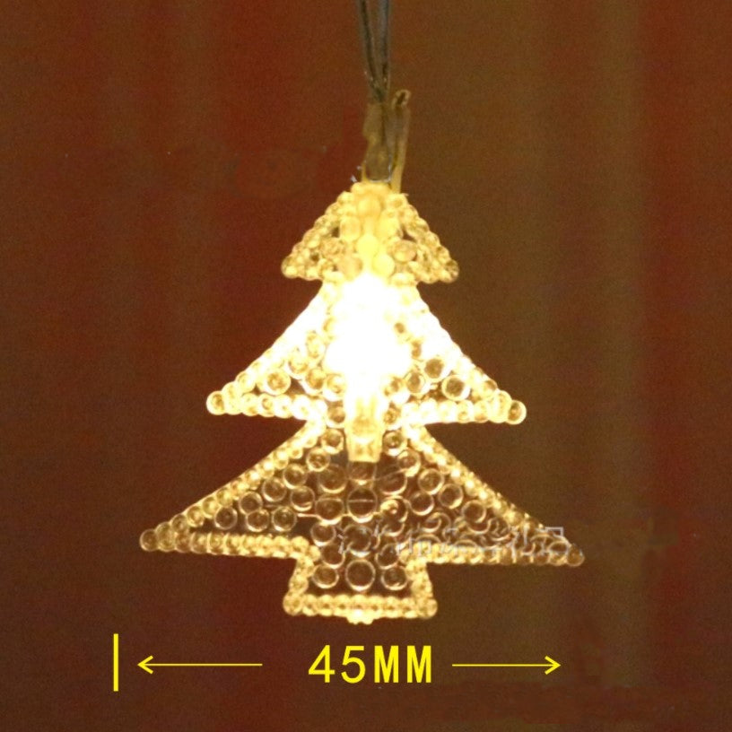 Instalatie pentru Craciun, perdea luminoasa, cu braduti, 3.5 metri, lumini LED, pentru interior, alb cald, buz