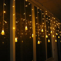 Instalatie pentru craciun, perdea luminoasa, cu braduti, 3.5 metri, lumini LED, pentru interior sau exterior, alb cald
