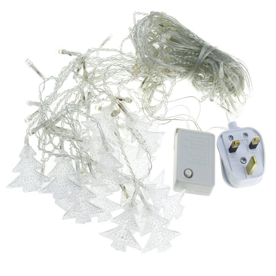 Instalatie pentru craciun, perdea luminoasa, cu braduti, 3.5 metri, lumini LED, pentru interior sau exterior, alb cald - BUZ.RO