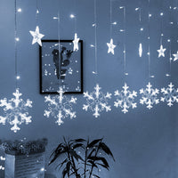 Instalatie Craciun, perdea luminoasa, cu fulgI, stele, alb rece , 3.5 metri, 8 jocuri de lumini, 220V,  interconectabila