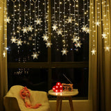 Instalatie pentru Craciun, perdea luminoasa, ploaie de fulgi, 5 metri, lumini LED, pentru interior sau exterior, alb cald - BUZ.RO