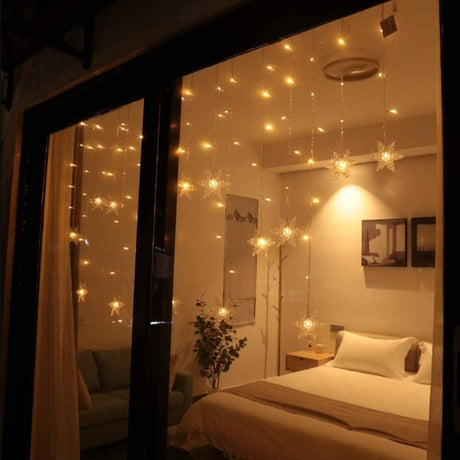 Instalatie pentru Craciun, perdea luminoasa, ploaie de fulgi, 5 metri, lumini LED, pentru interior sau exterior, alb cald - BUZ.RO