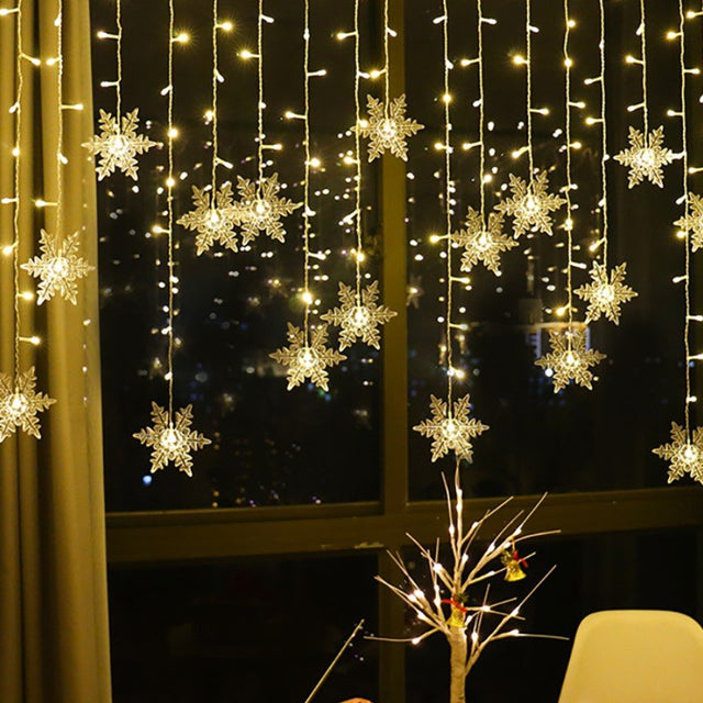 Instalatie pentru Craciun, perdea luminoasa, ploaie de fulgi, 5 metri, lumini LED, pentru interior sau exterior, alb cald - BUZ.RO