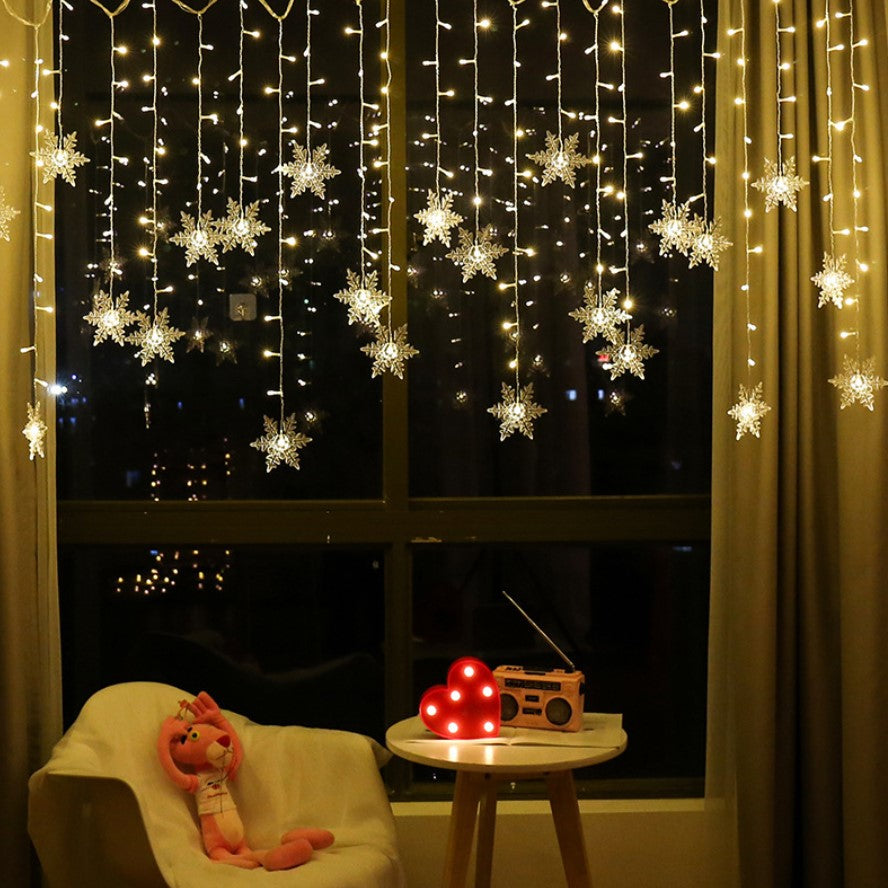 Instalatie pentru Craciun, perdea luminoasa, ploaie de fulgi, 5 metri, lumini LED, pentru interior sau exterior, alb cald