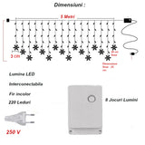 Instalatie pentru Craciun, perdea luminoasa, ploaie de fulgi, 5 metri, lumini LED, pentru interior sau exterior, alb cald