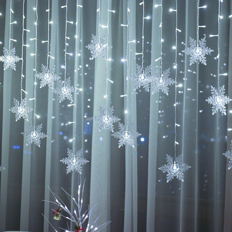 Instalatie pentru Craciun, perdea luminoasa, ploaie de fulgi, 5 metri, lumini LED, pentru interior sau exterior, alb rece - BUZ.RO