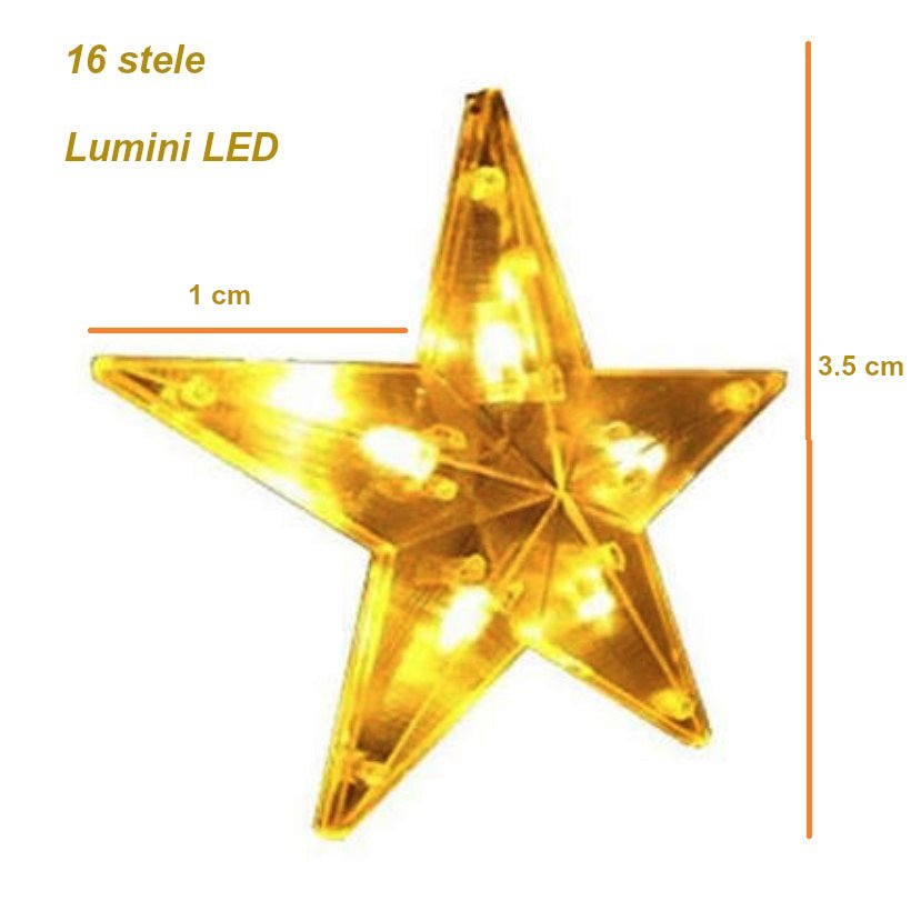 Instalatie pentru Craciun, perdea luminoasa, ploaie de stele, 3.5 metri, pentru interior, lumini LED, alb cald - BUZ.RO
