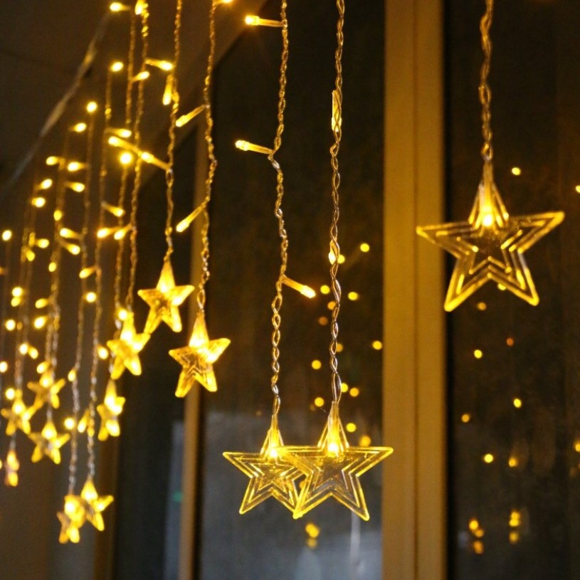 Instalatie pentru Craciun, perdea luminoasa, ploaie de stele, 3.5 metri, pentru interior, lumini LED, alb cald