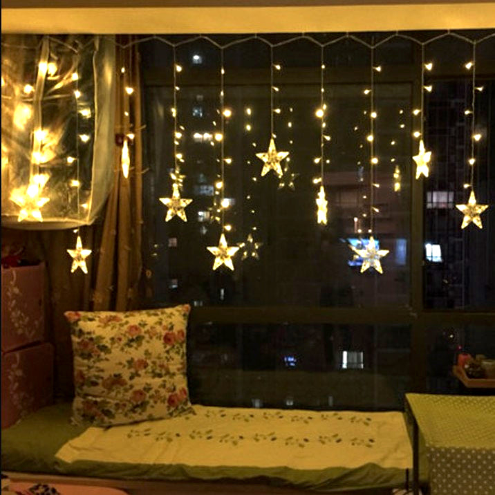 Instalatie pentru Craciun, perdea luminoasa, ploaie de stele, 3.5 metri, pentru interior, lumini LED, alb cald