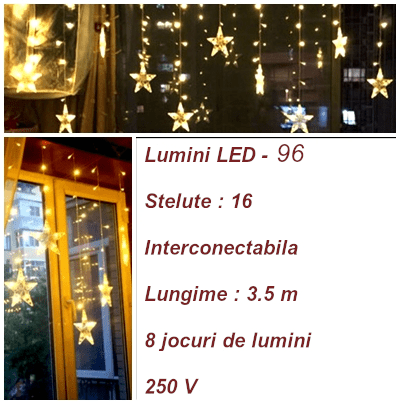 Instalatie pentru Craciun, perdea luminoasa, ploaie de stele, 3.5 metri, pentru interior sau exterior, lumini LED, alb cald - BUZ.RO