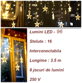 Instalatie pentru Craciun, perdea luminoasa, ploaie de stele, 3.5 metri, pentru interior sau exterior, lumini LED, alb cald - BUZ.RO