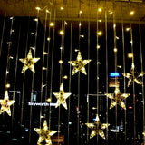 Instalatie pentru Craciun, perdea luminoasa, ploaie de stele, 3.5 metri, pentru interior sau exterior, lumini LED, alb cald