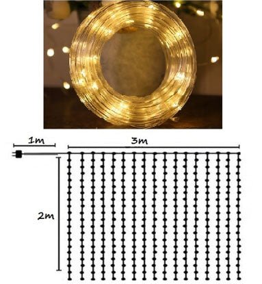 Instalatie perdea Craciun, LED - uri acoperite, 3x2 m, interior sau exterior, 200 de lumini LED, alb cald. - BUZ.RO