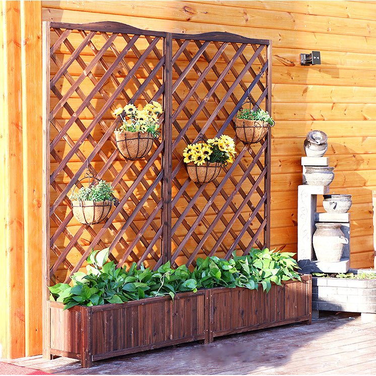 Jardiniera, spalier, Suport flori, de gradina, terasa, din lemn, maro inchis, 180 cm - BUZ.RO