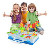 Joc de constructie, joc educativ, montessori, puzzle mozaic, suruburi, saibe, surubelnita electrica, albastru - BUZ.RO