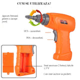 Joc de constructie, joc educativ, montessori, puzzle mozaic, suruburi, saibe, surubelnita electrica, albastru - BUZ.RO