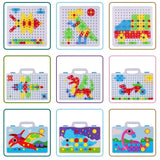 Joc de constructie, joc educativ, montessori, puzzle mozaic, suruburi, saibe, surubelnita electrica, albastru - BUZ.RO