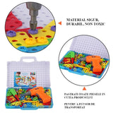 Joc de constructie, joc educativ, montessori, puzzle mozaic, suruburi, saibe, surubelnita electrica, albastru - BUZ.RO