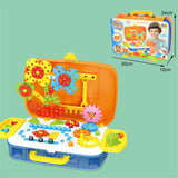 Joc educativ de constructie, Montessori, puzzle mozaic cu suruburi, saibe, surubelnita electrica, 276 piese - BUZ.RO