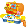 Joc educativ de constructie, Montessori, puzzle mozaic cu suruburi, saibe, surubelnita electrica, 276 piese - BUZ.RO
