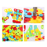 Joc educativ de constructie, Montessori, puzzle mozaic cu suruburi, saibe, surubelnita electrica, 276 piese - BUZ.RO