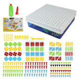Joc educativ, de constructie, puzzle mozaic, montessori, cu suruburi, saibe, surubelnita electrica, 234 piese - BUZ.RO