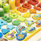 Joc educativ din lemn 6 in 1 logaritmic Montessori cu litere, cifre, forme geometrice si undita - BUZ.RO