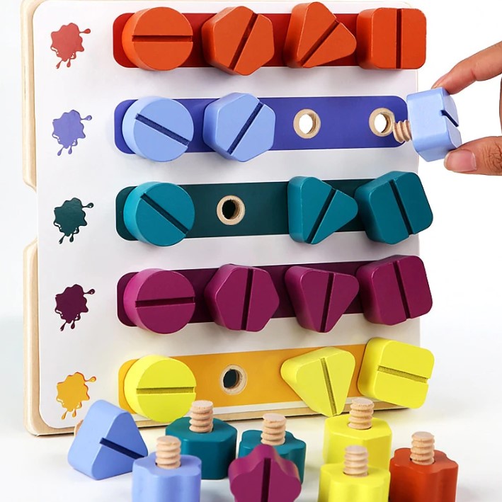 Joc educativ, joc educativ, Montessori, forme geometrice, potrivire, sortare, sudoku, multicolor