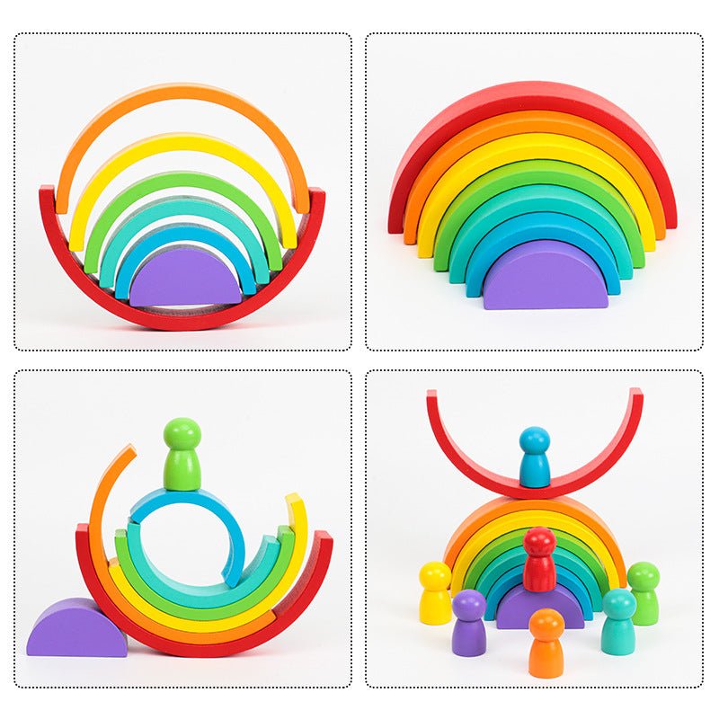 Joc puzzle, jucarie copii, curcubeul magic, Montessori, din lemn, 7 piese, 7 pitici, multicolor - BUZ.RO