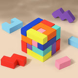 Joc tetris, puzzle lemn, wooden puzzle, 40 piese din lemn, 3D, educativ, dezvolta motricitatea, dexteritatea, 27cm x 18cm - BUZ.RO