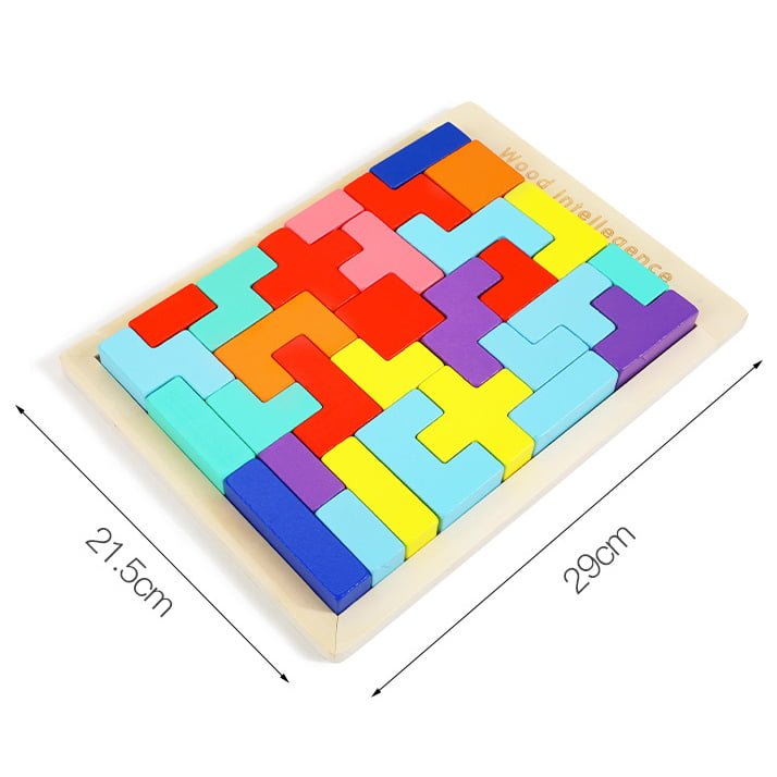 Joc tetris, puzzle lemn, wooden puzzle, 40 piese din lemn, 3D, educativ, dezvolta motricitatea, dexteritatea, 27cm x 18cm - BUZ.RO