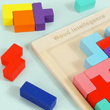 Joc tetris, puzzle lemn, wooden puzzle, 40 piese din lemn, 3D, educativ, dezvolta motricitatea, dexteritatea, 27cm x 18cm - BUZ.RO