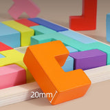 Joc tetris, puzzle lemn, wooden puzzle, 40 piese din lemn, 3D, educativ, dezvolta motricitatea, dexteritatea, 27cm x 18cm - BUZ.RO