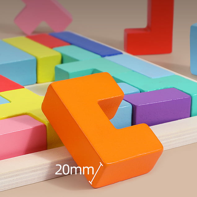 Joc tetris, puzzle lemn, wooden puzzle, 40 piese din lemn, 3D, educativ, dezvolta motricitatea, dexteritatea, 27cm x 18cm