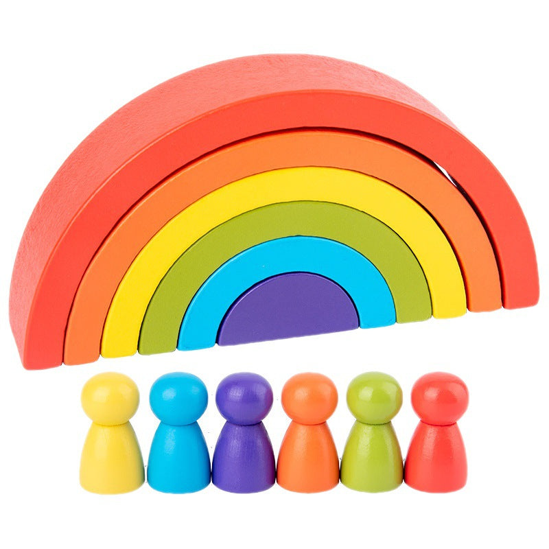 Joc puzzle, jucarie copii, curcubeul magic, Montessori, din lemn, 7 piese, 7 pitici, multicolor