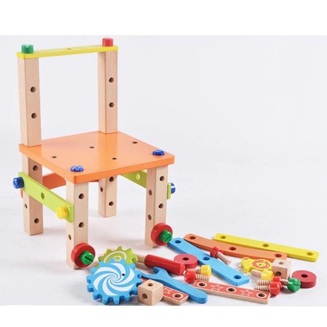 Jucarie din lemn educativa si interactiva, tip scaunel, multifunctional, Montessori, asociere, invatare prin joaca - BUZ.RO