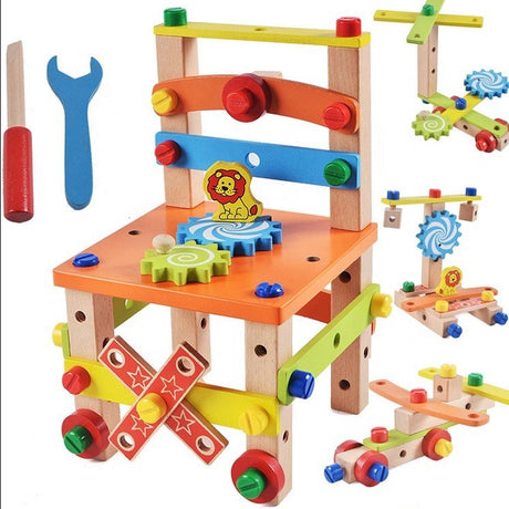 Jucarie din lemn educativa si interactiva, tip scaunel, multifunctional, Montessori, asociere, invatare prin joaca - BUZ.RO