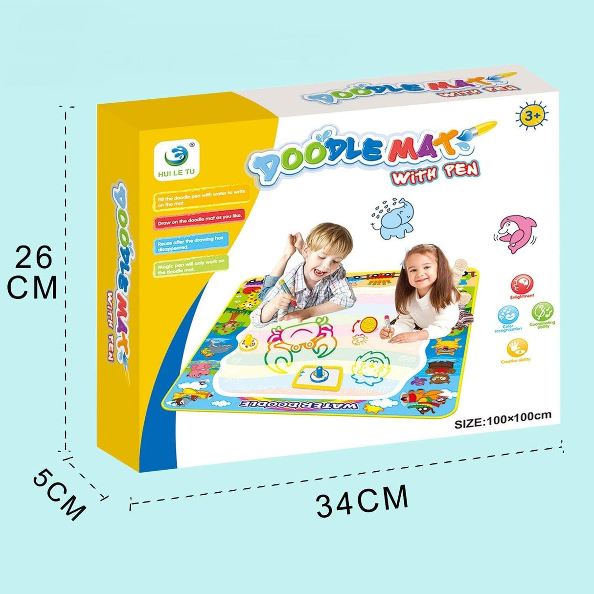 Jucarie educativa si interactiv, covorasul magic, picteaza, deseneaza si coloreaza cu apa, 22 piese, 100 x 100cm