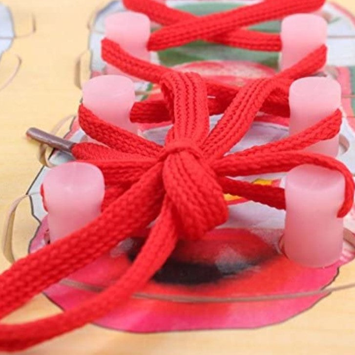 Jucarie interactiva si educativa Montessori, puzzle din lemn pentru copii, leaga sireturi