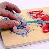 Jucarie interactiva si educativa Montessori, puzzle din lemn pentru copii, leaga sireturi
