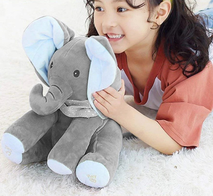 Jucarie interactiva elefant, peek a boo, canta si vorbeste, limba engleza, roz