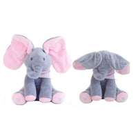 Jucarie interactiva elefant, peek a boo, canta si vorbeste, limba engleza, roz
