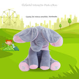 Jucarie interactiva elefant, peek a boo, canta si vorbeste, limba engleza, roz