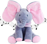 Jucarie interactiva elefant, peek a boo, canta si vorbeste, limba engleza, roz