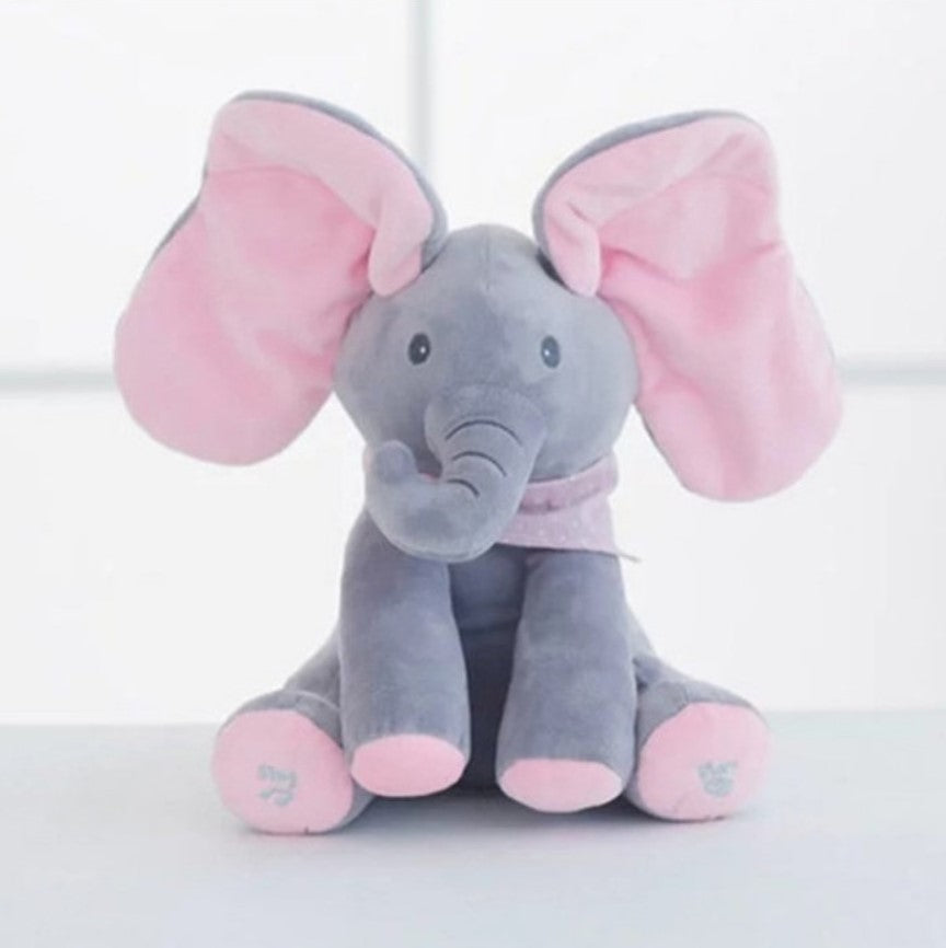 Jucarie interactiva elefant, peek a boo, canta si vorbeste, limba engleza, roz