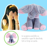 Jucarie interactiva elefant, peek a boo, canta si vorbeste, limba engleza, roz