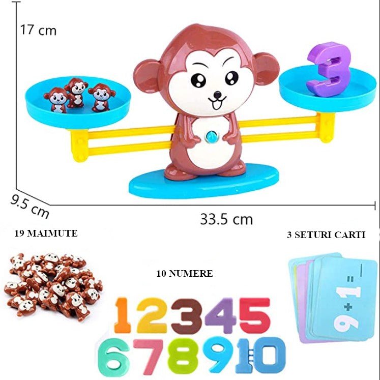 Jucarie interactiva, jocuri educative, forma maimuta, cu balanta, 65 piese, colorate - BUZ.RO