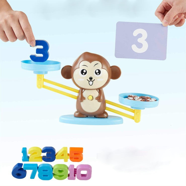 Jucarie interactiva, jocuri educative, forma maimuta, cu balanta, 65 piese, colorate