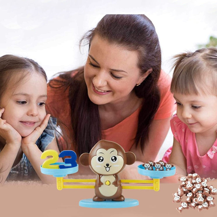 Jucarie interactiva, jocuri educative, forma maimuta, cu balanta, 65 piese, colorate